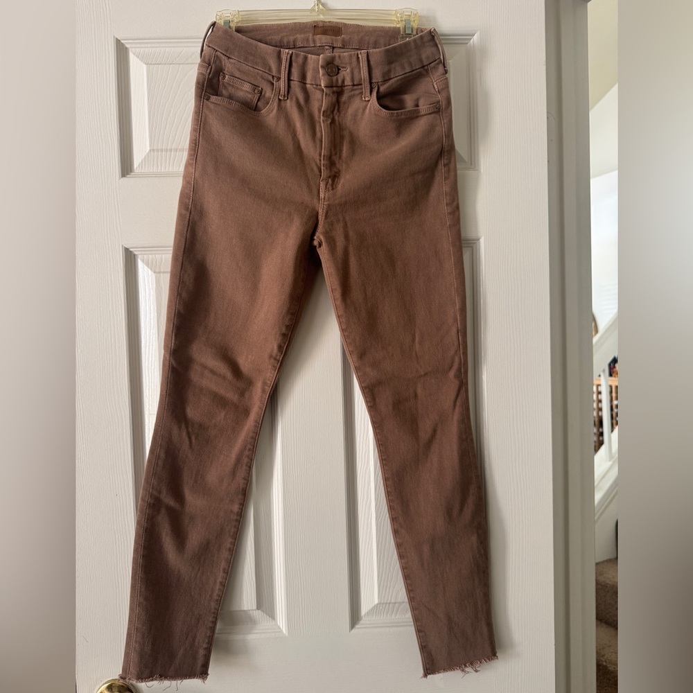 MOTHER Light Brown High-Waisted Looker Ankle Fray Jeans Sz 28